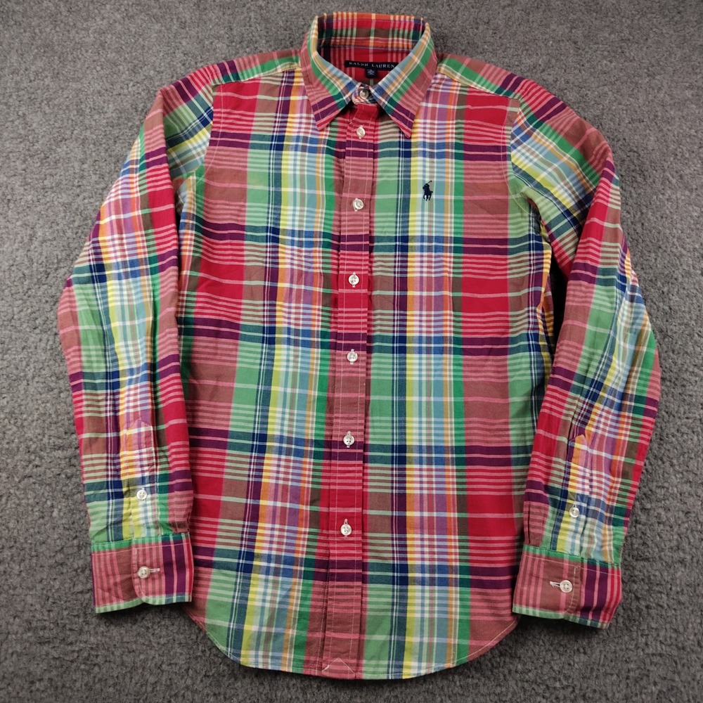 Ralph Lauren Multi Color Plaid Button Up Shirt Womens Sz 6 Cotton Long Sleeve